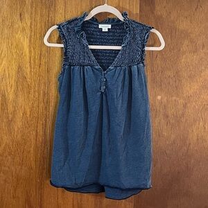 SUNDANCE Blue Sleeveless Top w Ruching Sz S